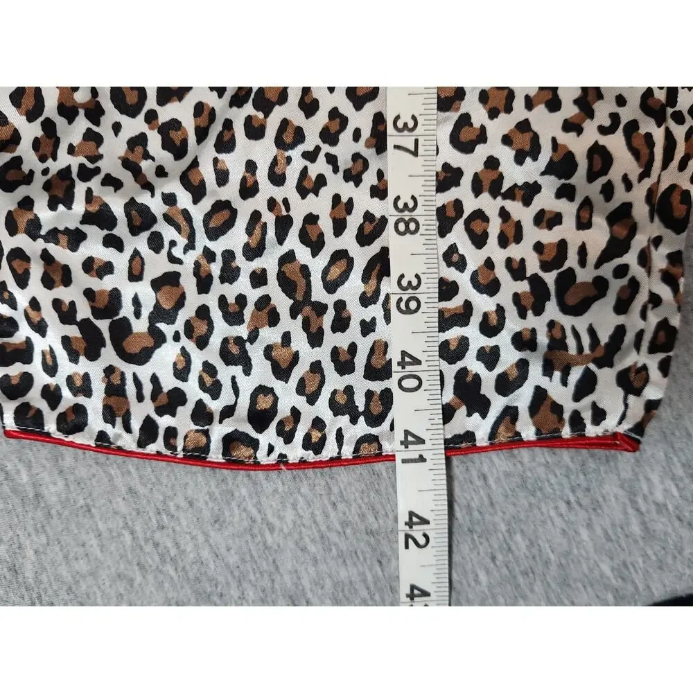 Kathryn Leopard Print Pajama Set XL Satin‎ Feel Red Trim Button Front Lounge
